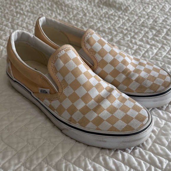 Vans Tan and White Checkerboard Slip-Ons - Picture 1 of 3